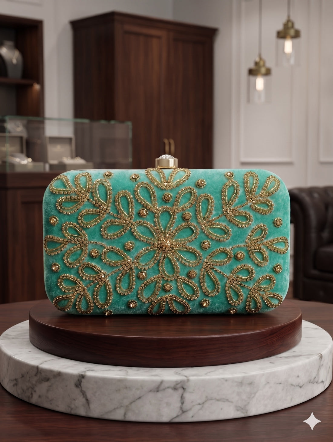 Majestic Jade Embroidered Clutch