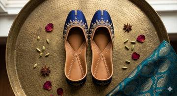 Handcrafted Royal Blue Gold Zari Embroidered Punjabi Juttis