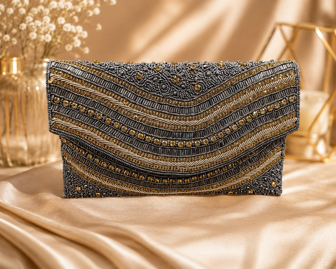 Midnight Royale Beaded Bridal Clutch
