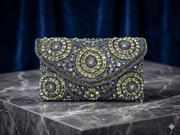 Navy Beaded Clutch