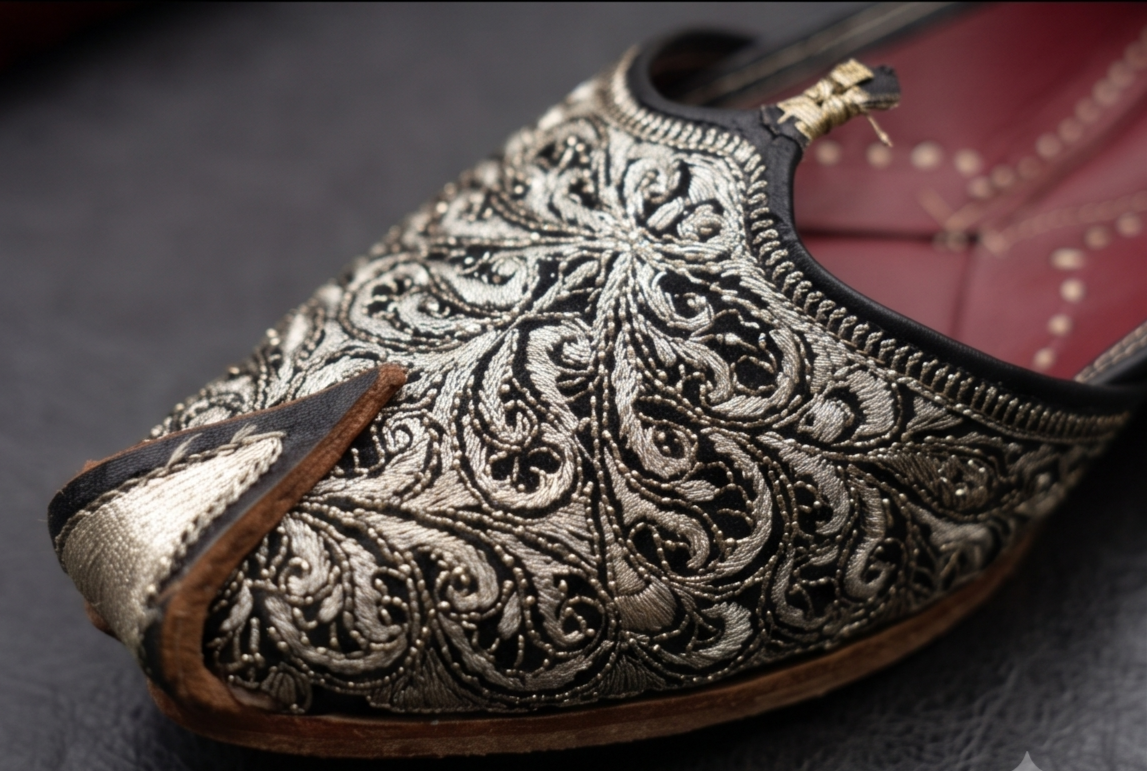 Ornate Black and Gold Embroidered Mojaris