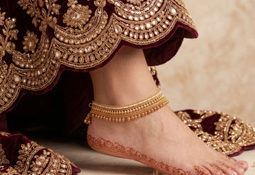 Ethnic Gold-Plated Statement Anklet with Cluster Pearls