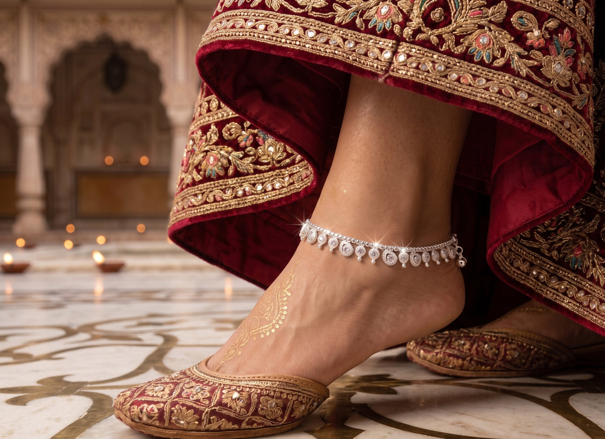 Elegant Cubic Zirconia Drop Anklet in Polished Rhodium Finish