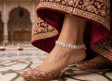 Elegant Cubic Zirconia Drop Anklet in Polished Rhodium Finish