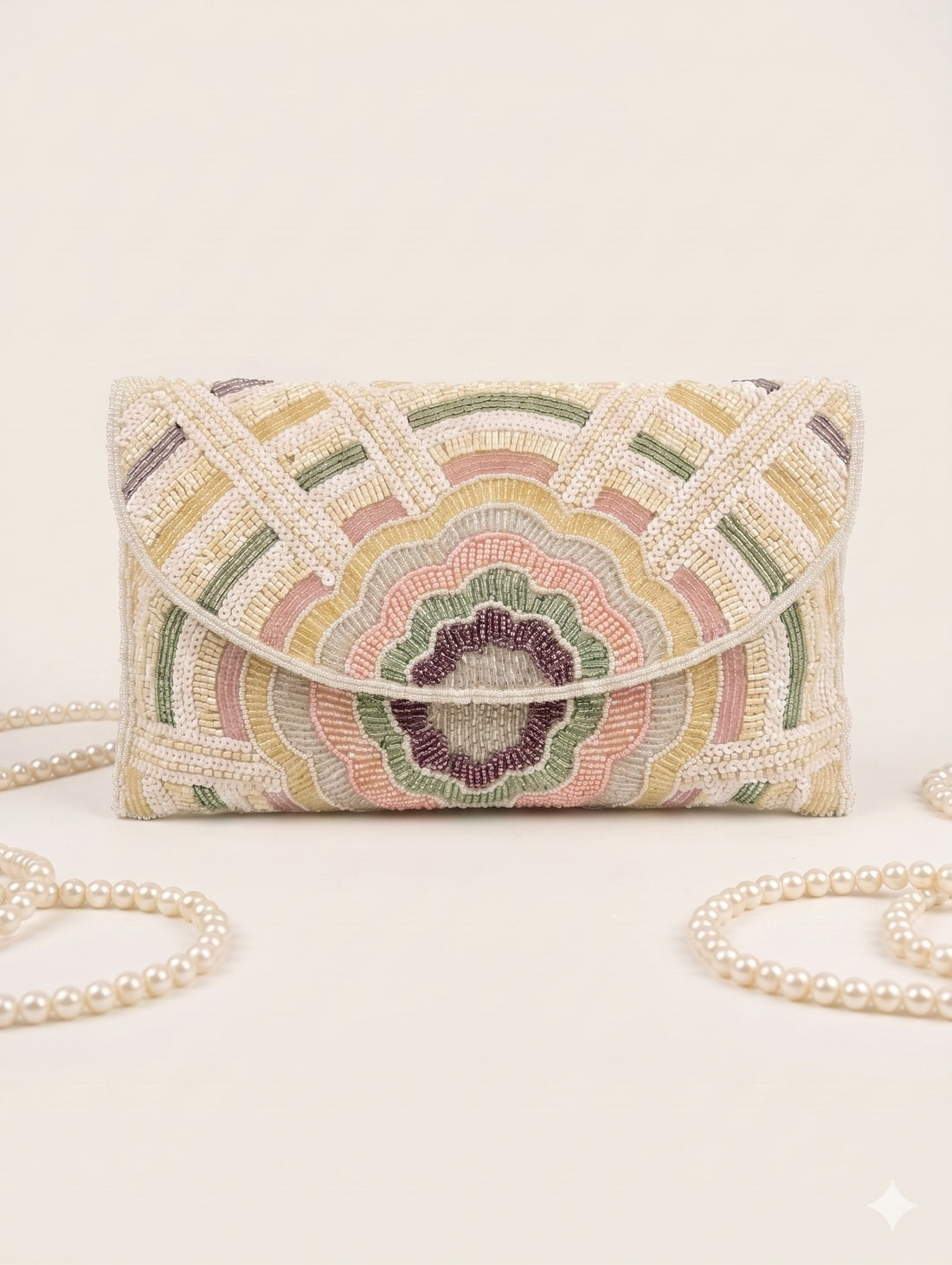 Pastel Geometric Hand-Beaded Clutch