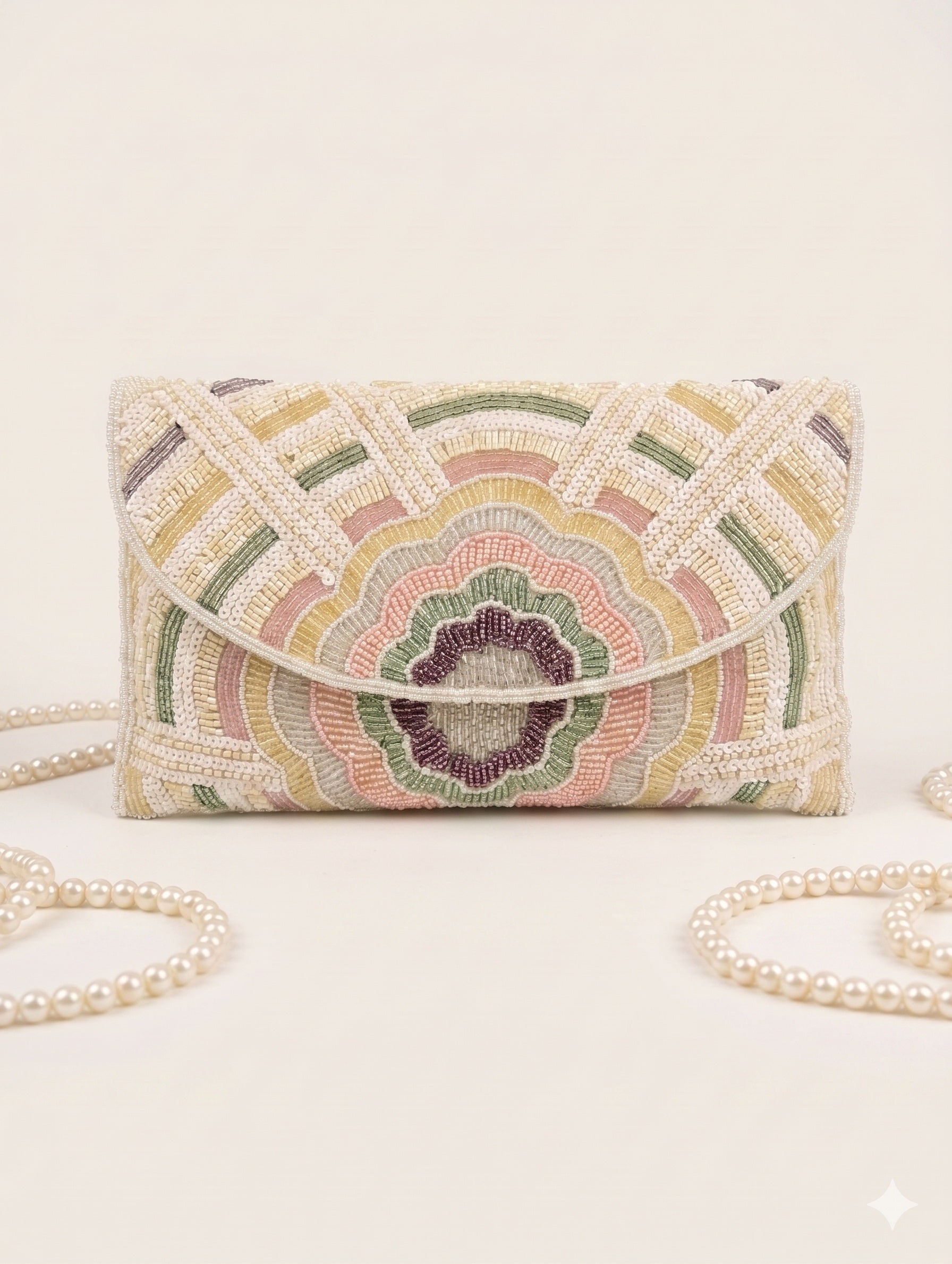 Pastel Geometric Hand-Beaded Clutch