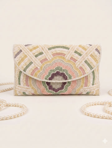 Pastel Geometric Hand-Beaded Clutch