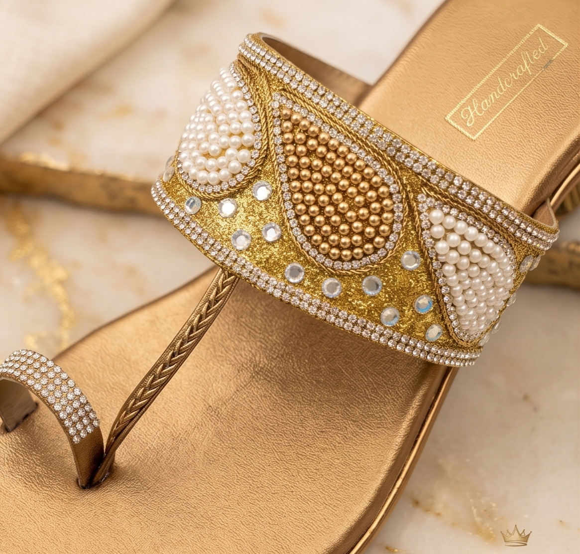 Gold Embellished Paisley Toe-Ring Flat Sandals