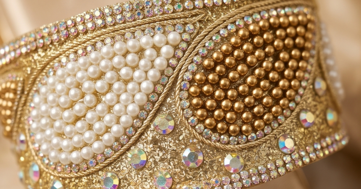Gold Pearl & Bead Embellished Paisley Toe-Ring Flat Sandals