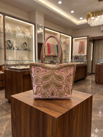 Pink Blush Ornate Velvet Handbag