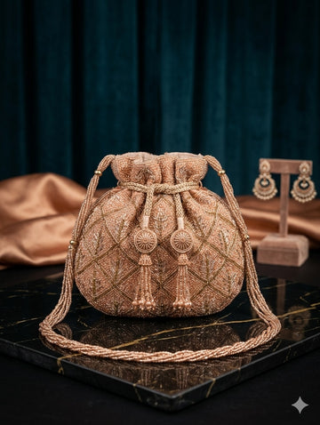 Rose Gold Geometric Beaded Potli Bag
