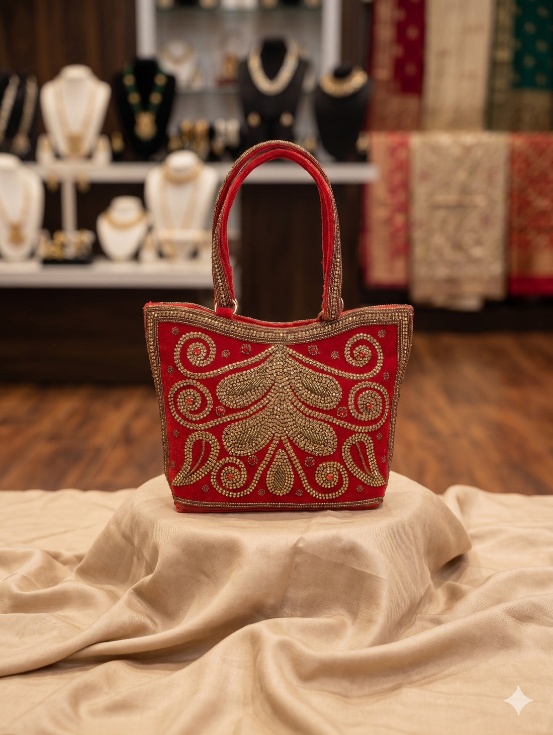 Ruby Red Ornate Velvet Handbag