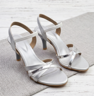 Classic Silver Strappy Kitten Heel Sandals