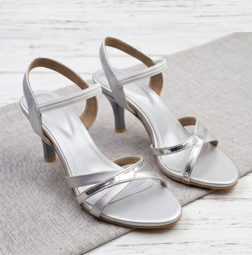 Classic Silver Strappy Kitten Heel Sandals