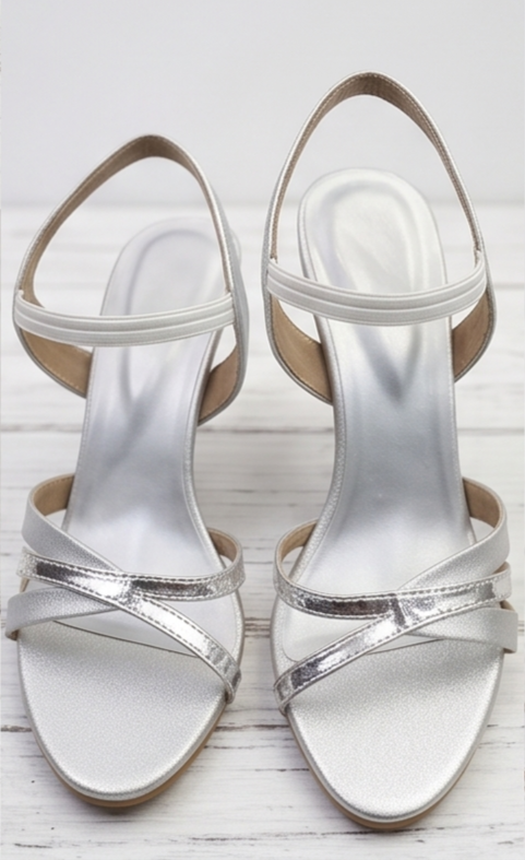 Classic Silver Strappy Kitten Heel Sandals