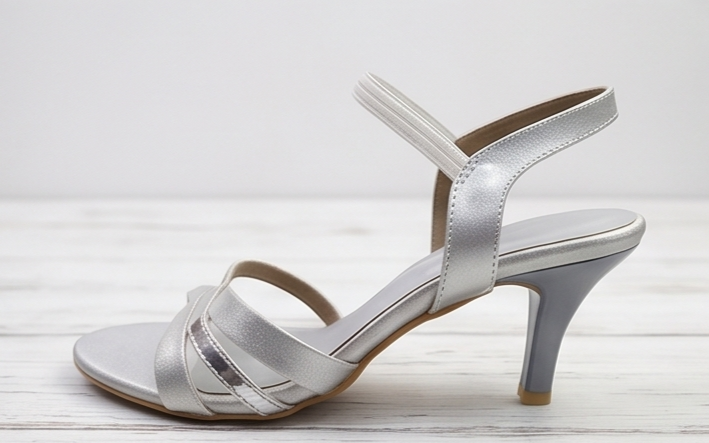 Classic Silver Strappy Kitten Heel Sandals
