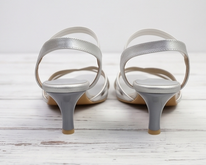 Classic Silver Strappy Kitten Heel Sandals