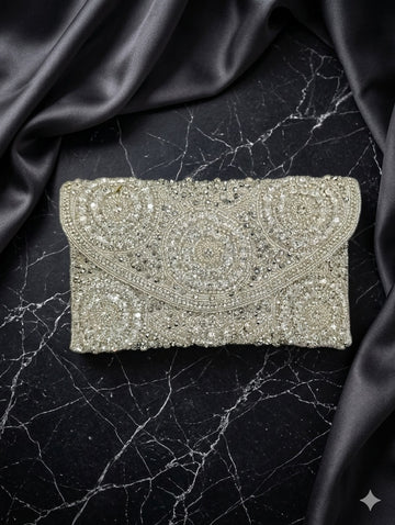 Silver Hand-Beaded Clutch
