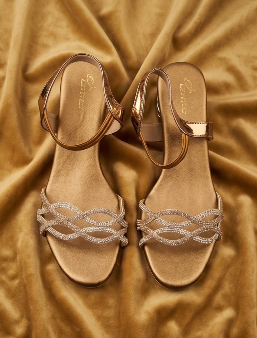 Gold Shimmer Wave Sandals with Sculpted Metallic Block Heel