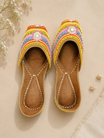 Handcrafted Multicolor Beaded Striped Punjabi Juttis