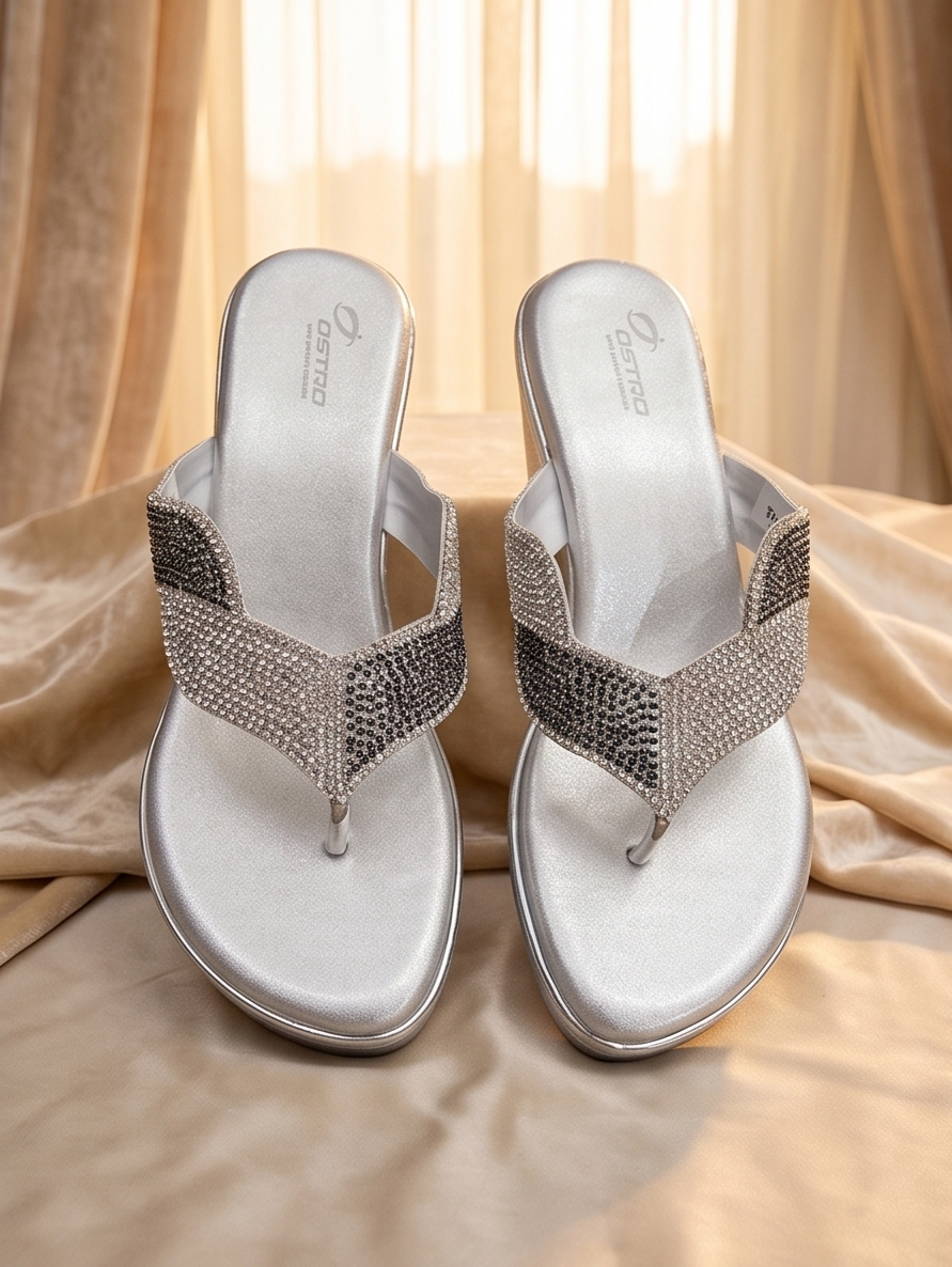 Silver Crystal Ombré Thong Wedge Sandals