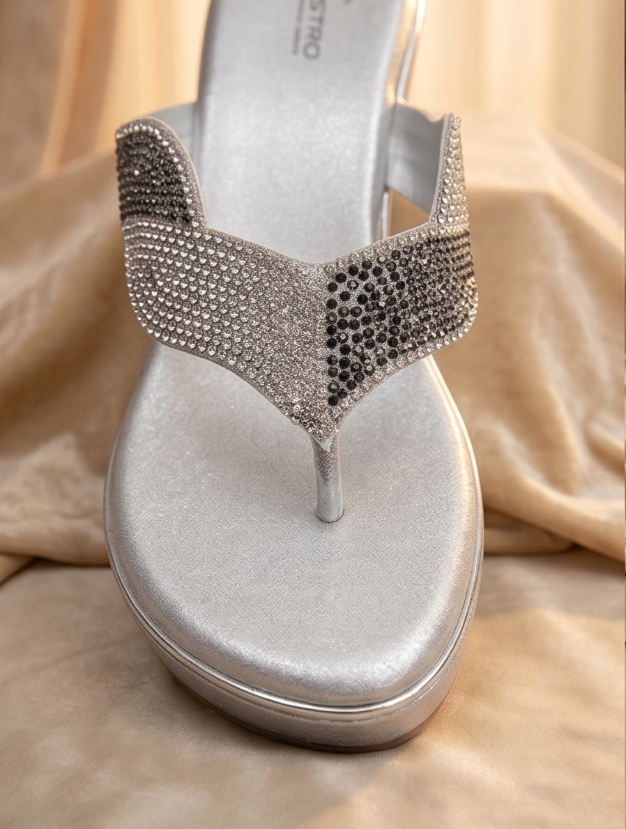 Silver Crystal Ombré Thong Wedge Sandals