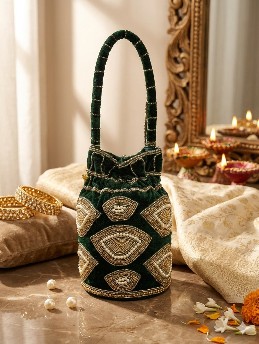 The Emerald Zardosi Shield Potli