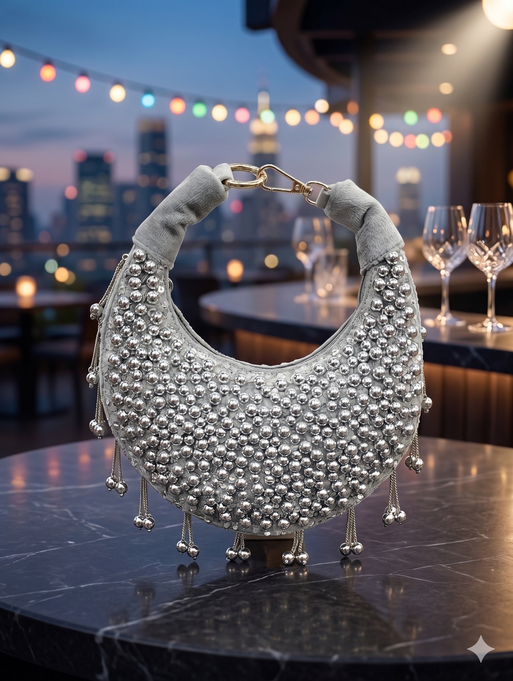 The Metallic Orb Hoop Bag