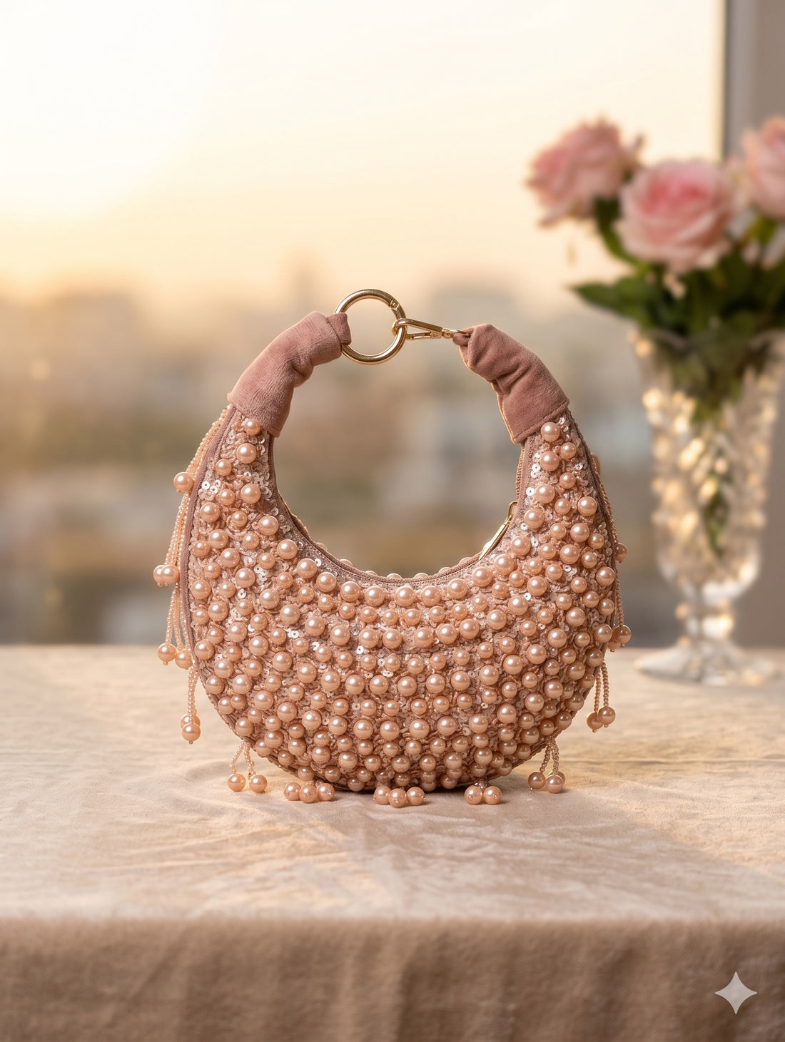 The Rose Gold Pearl Hoop Clutch