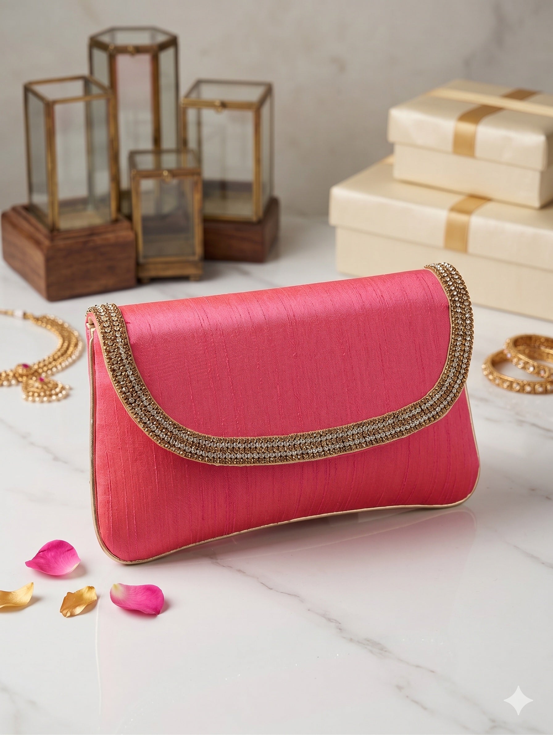 The Royale Fuchsia Silk Statement Clutch