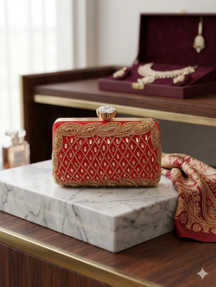 The Velvet Lattice Leaf Clutch