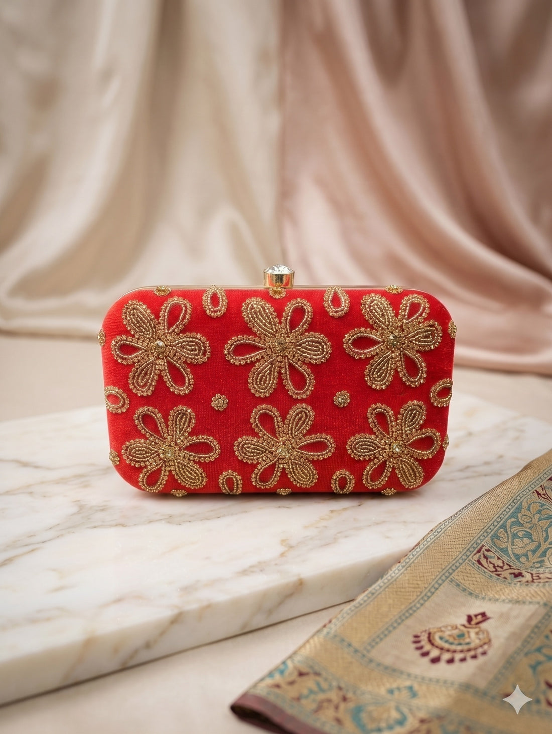 The Velvet Marigold Embroidered Clutch