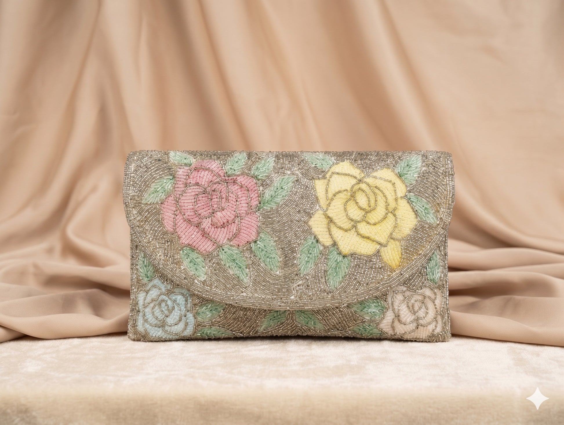 Vintage Rose Beaded Clutch