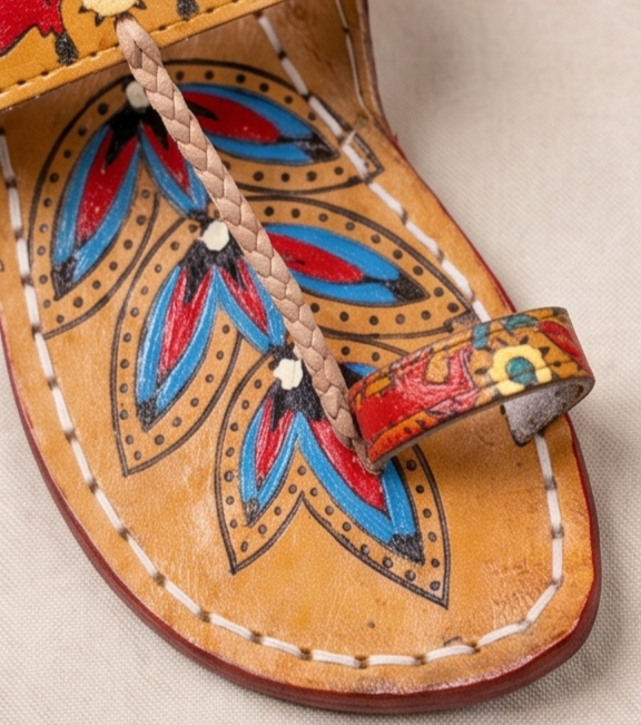 Handcrafted Leather Kolhapuri Chappals with Hand-Painted Traditional Motifs
