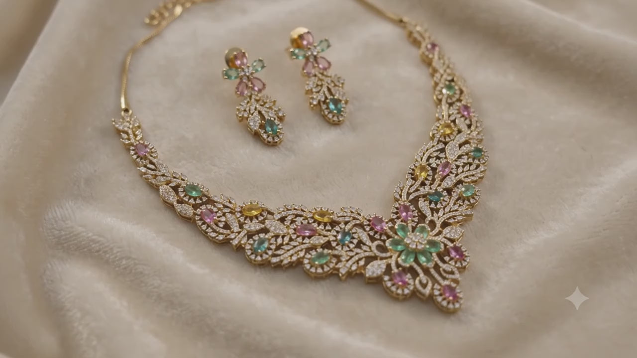 CZ rose gold Pastel Floral Lattice necklace