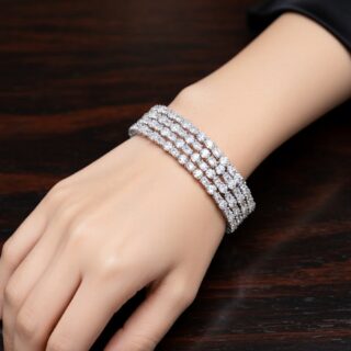 High-Brilliance CZ Crystal Bangles in Luxurious Silver Plating