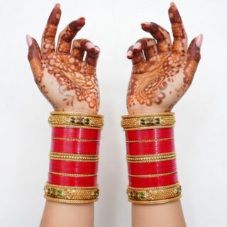Traditional Red Bridal Bangles with Intricate Carvings