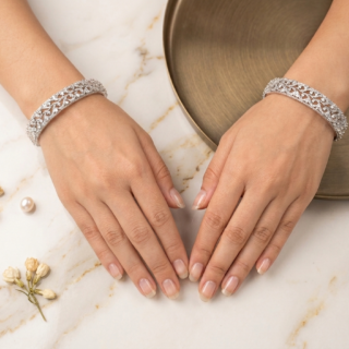 High-Brilliance CZ Crystal Bangles in Luxurious Silver Plating