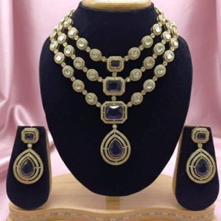 Ethnic Indian elegant necklace set with purple stones, gold plating CZ crystals