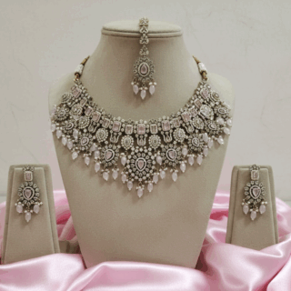 Ethnic Indian elegant necklace set with gold plating CZ crystals