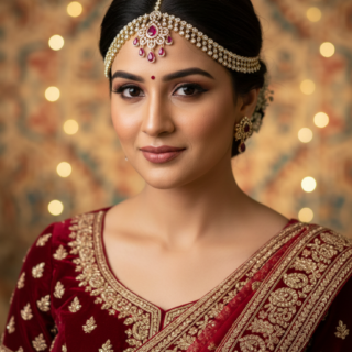 An exquisite CZ-encrusted Matha Patti, beautifully accented with luminous pearls and delicate beadwork.