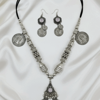 Radiant Festive Style: Oxidized Silver Necklace & Earring Set