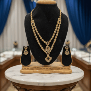 CZ crystal-embellished long gold-plated jewelry set with black crystal