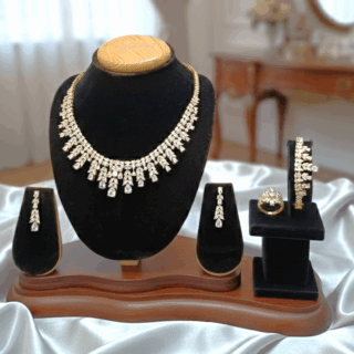 CZ crystal-embellished gold-plated jewelry set (ring and bracelet)