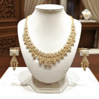 CZ crystal-embellished gold-plated jewelry set (ring and bracelet)