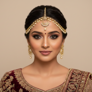 An exquisite CZ-encrusted Matha Patti, beautifully accented with luminous pearls and delicate beadwork.