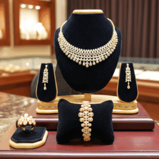 CZ crystal-embellished gold-plated jewelry set (ring and bracelet)