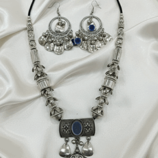 Radiant Festive Style: Oxidized Silver Necklace & Earring Set