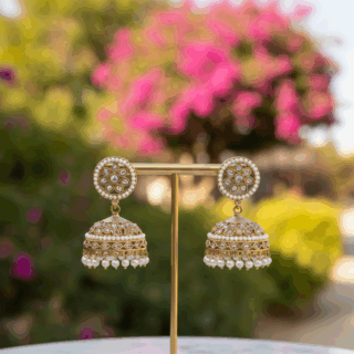 Ethnic Gold-Plated Jhumki Earrings with polki stones Accents