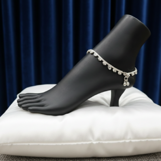 Elegant Cubic Zirconia Drop Anklet in Polished Rhodium Finish